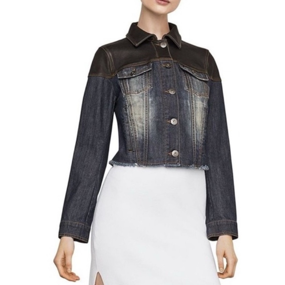 BCBGMaxAzria denim jacket with black leather